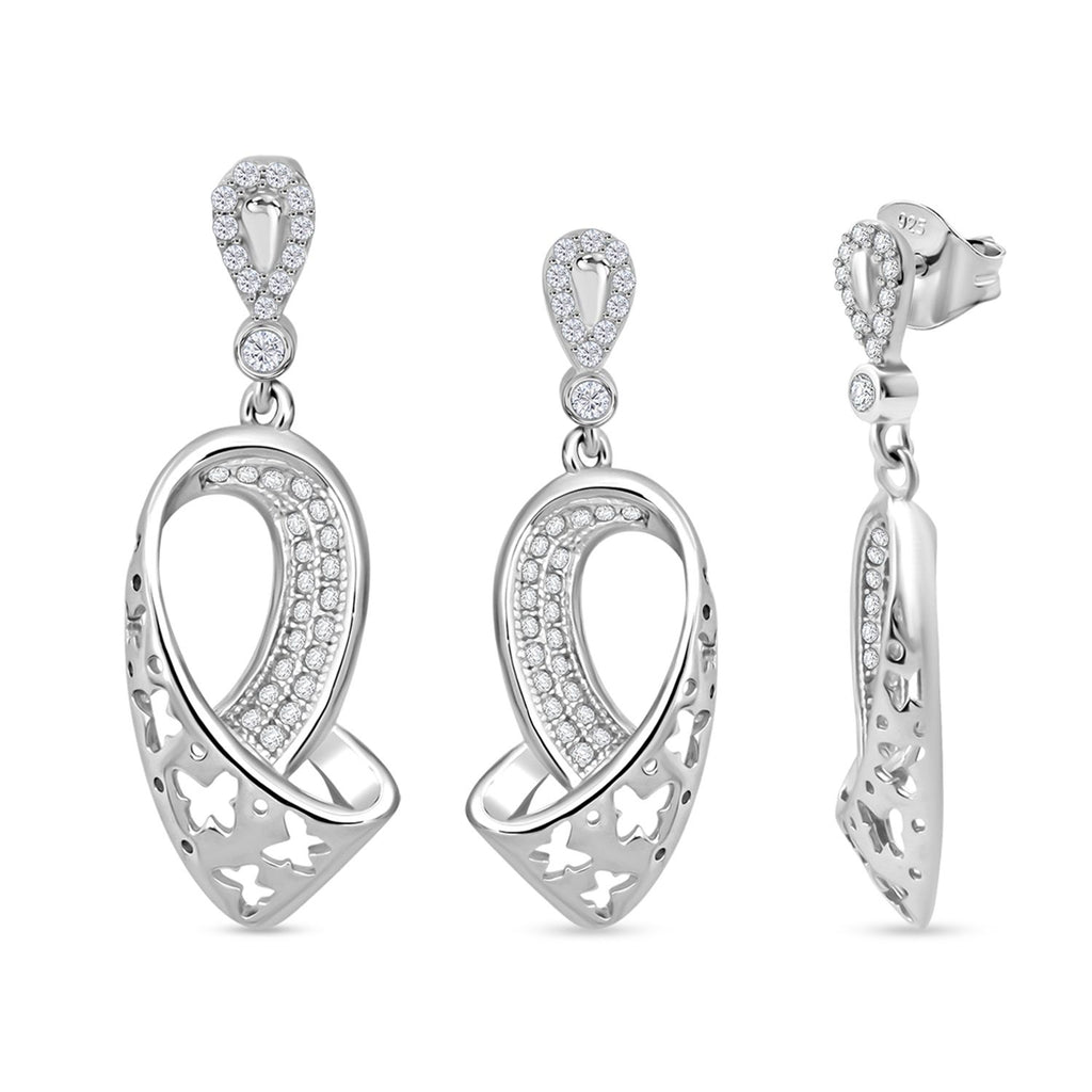 LUSTRO STELLA - Weißer Zirkonia Ohrringe und Anhänger, 925 Silber rhodiniert