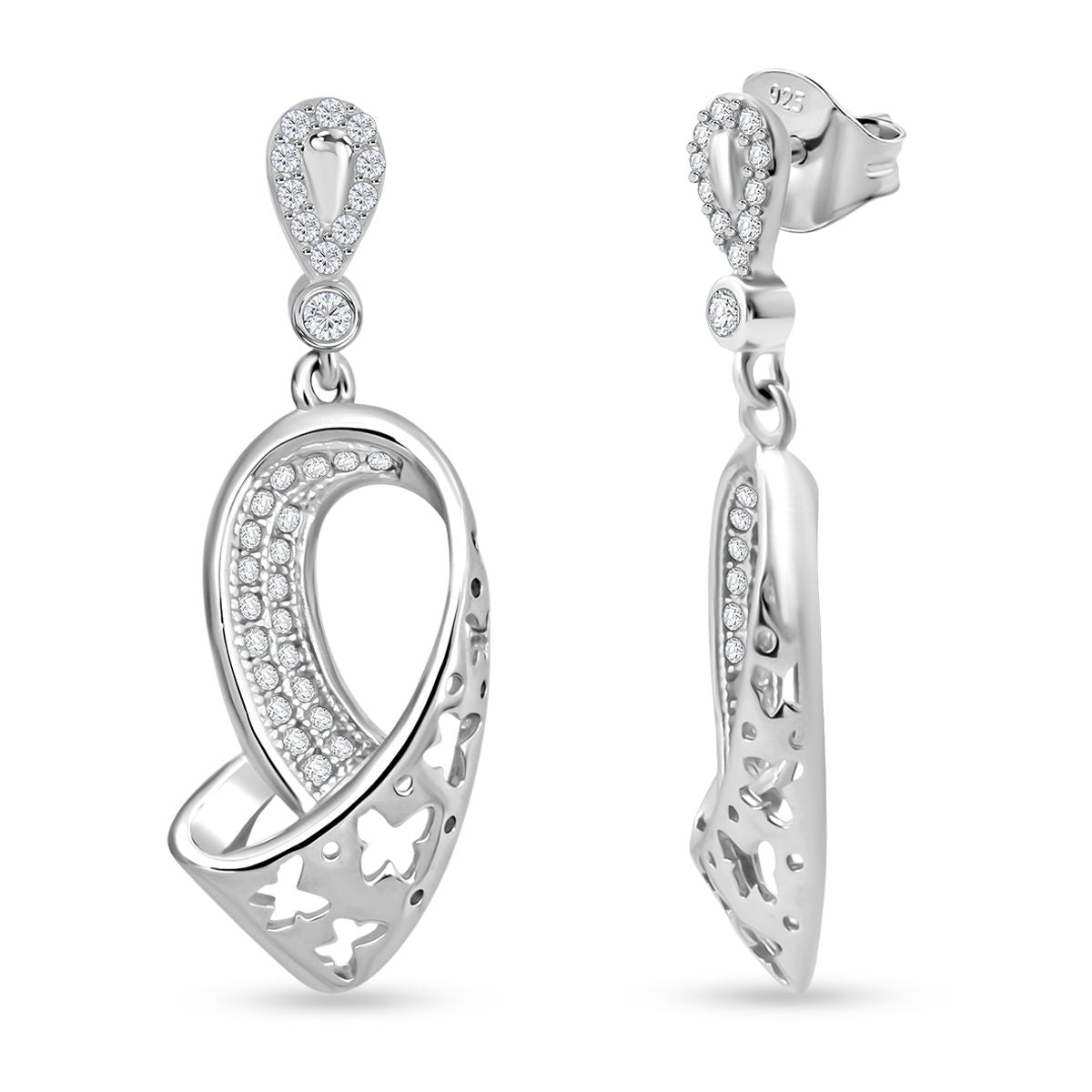LUSTRO STELLA - Weißer Zirkonia Ohrringe und Anhänger, 925 Silber rhodiniert