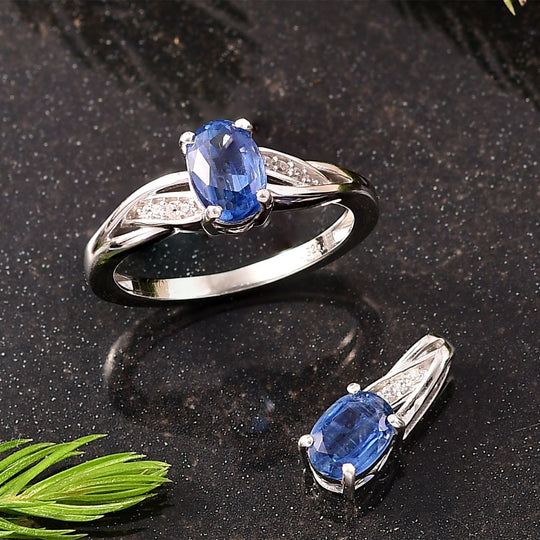 2er Set - D'Joy AA Natürlicher Kaschmir-Kyanit Ring und Anhänger, 925 Silber rhodiniert (Größe 20.00) ca. 2.17 ct