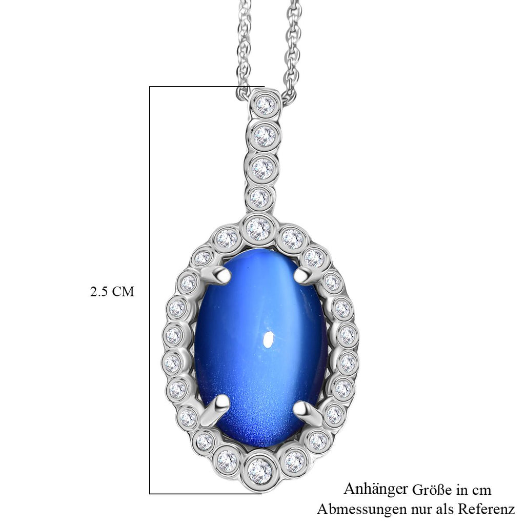 D'Joy Aurora Mondstein, Weißer Zirkon Anhänger mit Kette, ca. 50 cm 925 Silber rhodiniert ca. 4.18 ct
