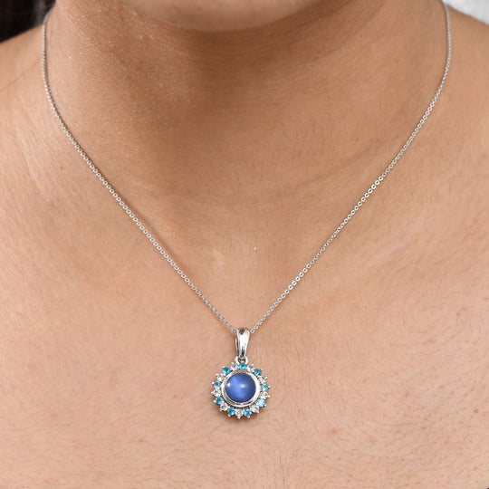 D'Joy Aurora Mondstein, Weißer Zirkon Anhänger mit Kette, ca. 50 cm 925 Silber rhodiniert ca. 2.92 ct