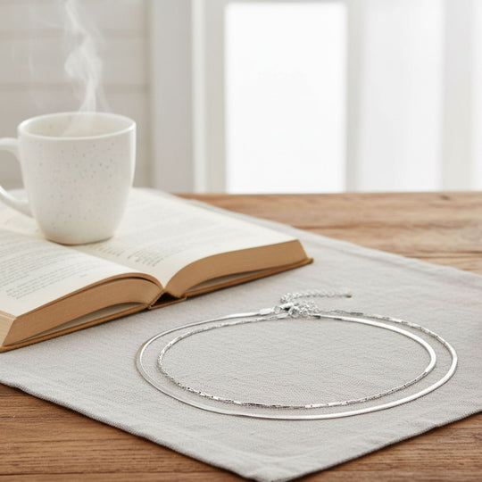 2er Set Halskette, ca. 50 cm mit 5 cm extender, Reiner 316L Edelstahl, Silberfarben