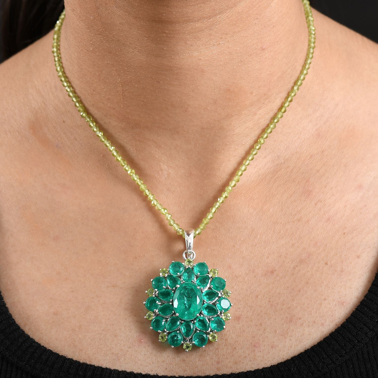 D'Joy Smaragd-Quarz Triplette Anhänger mit kettte ca. 50 cm 925 Silber rhodiniert ca. 66.35 ct