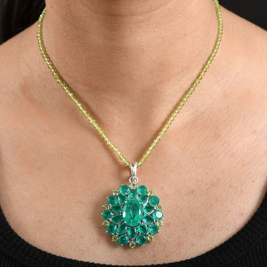D'Joy Smaragd-Quarz Triplette Anhänger mit kettte ca. 50 cm 925 Silber rhodiniert ca. 66.35 ct