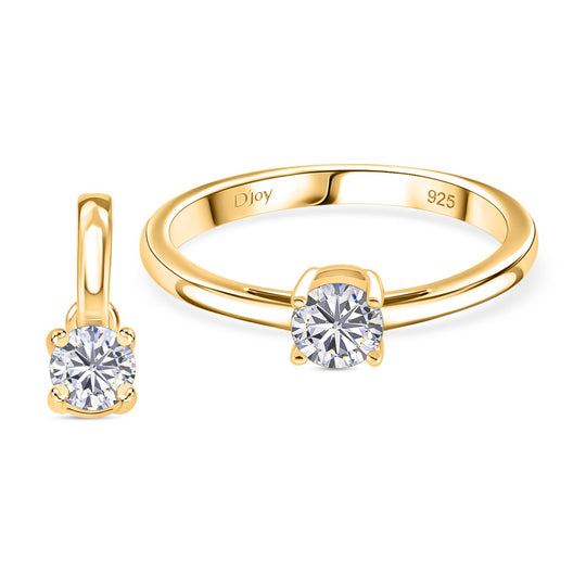 D'Joy GRA zertifiziert Moissanit Schmuckset 925 Silber vergoldet (Größe 18) ca. 2.00 ct