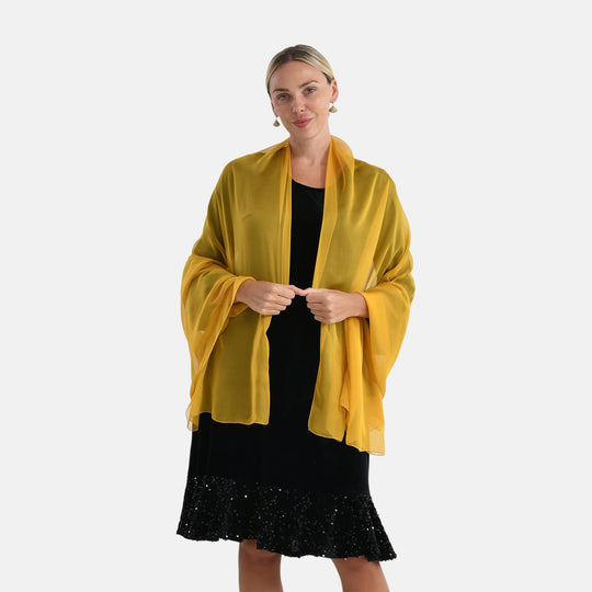 LA MAREY Signature Set mit Seidenschal und Seidentropfen-Ohrringen, 100% Maulbeerseide, 65 x 170 cm, Orange
