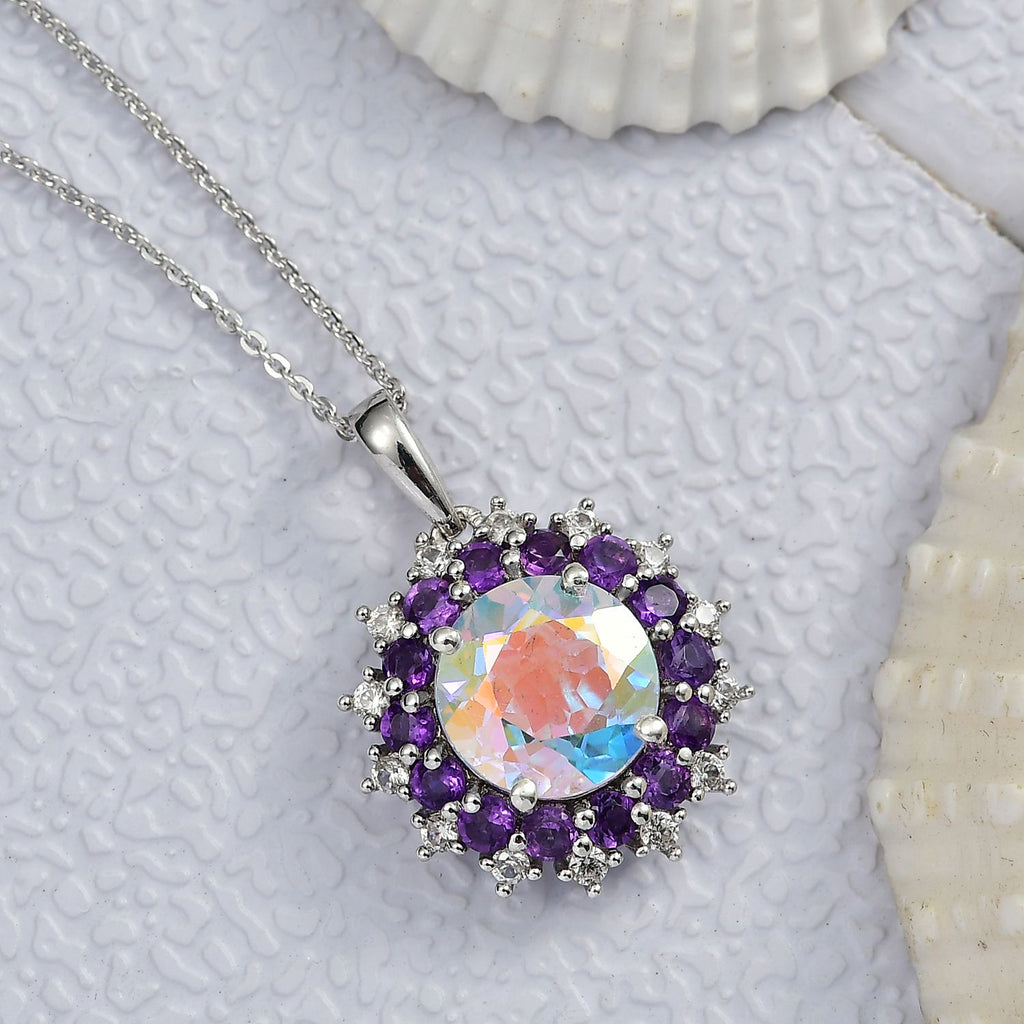 D'Joy Merkur mystischer Topas, Afrikanischer Amethyst Schmuckset ca. 45 cm 925 Silber rhodiniert ca. 5.89 ct