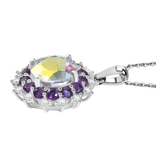 D'Joy Merkur mystischer Topas, Afrikanischer Amethyst Schmuckset ca. 45 cm 925 Silber rhodiniert ca. 5.89 ct