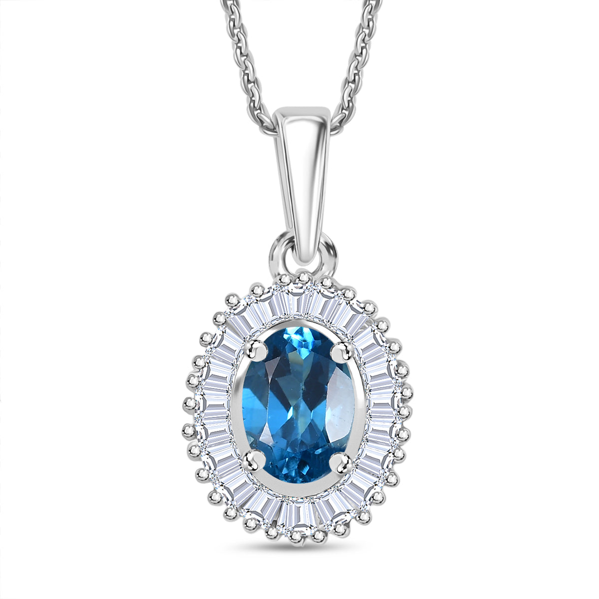 D'Joy London Blau Topas, Moissanit Schmuckset ca. 50 cm 925 Silber rhodiniert ca. 1.40 ct