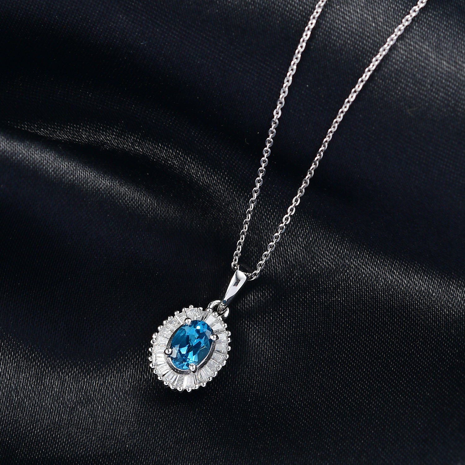 D'Joy London Blau Topas, Moissanit Schmuckset ca. 50 cm 925 Silber rhodiniert ca. 1.40 ct