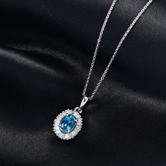 D'Joy London Blau Topas, Moissanit Schmuckset ca. 50 cm 925 Silber rhodiniert ca. 1.40 ct