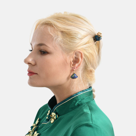 La Marey - Song Brokat Seiden-Haarspangen und Ohrringe, Grün
