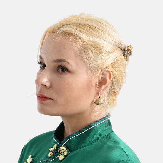La Marey - Song Brokat Seiden-Haarspangen und Ohrringe, Beige