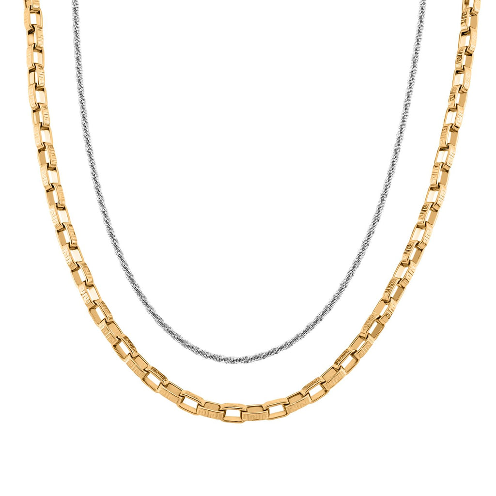 2er Set - D'Joy AA Goldene Gliederkette und Silberne Schlangenkette, ca. 45 cm