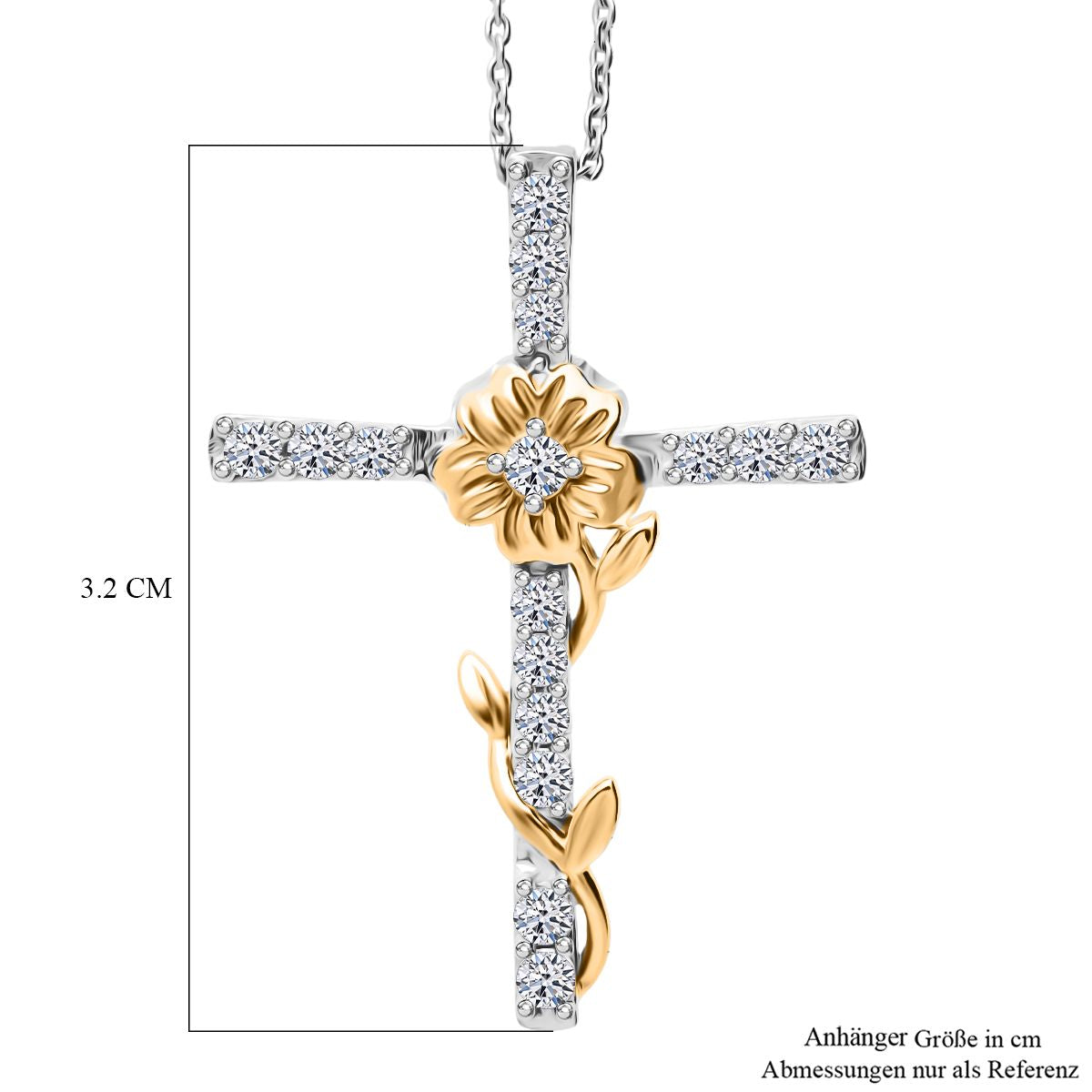 LUXURIANT DIAMOND - Lab Grown Diamant SI-GH Anhänge mit Kette ca. 50 cm 925 Silber Rhodiniert und 750 Gelbgold Vermeil ca. 0.50 ct