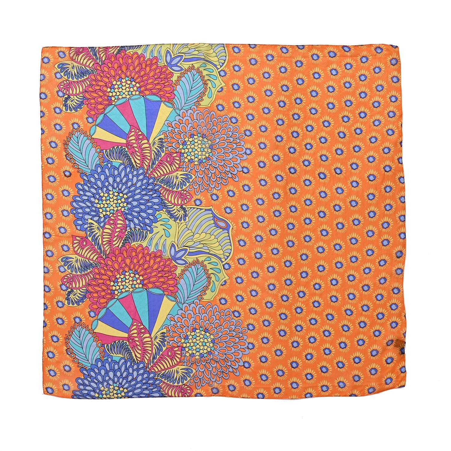 LA MAREY Signature - Seiden-Foulard aus 100% Maulbeerseide und Schmetterling-Seidenbrokat-Brosche, 110x110 cm, Safranorange