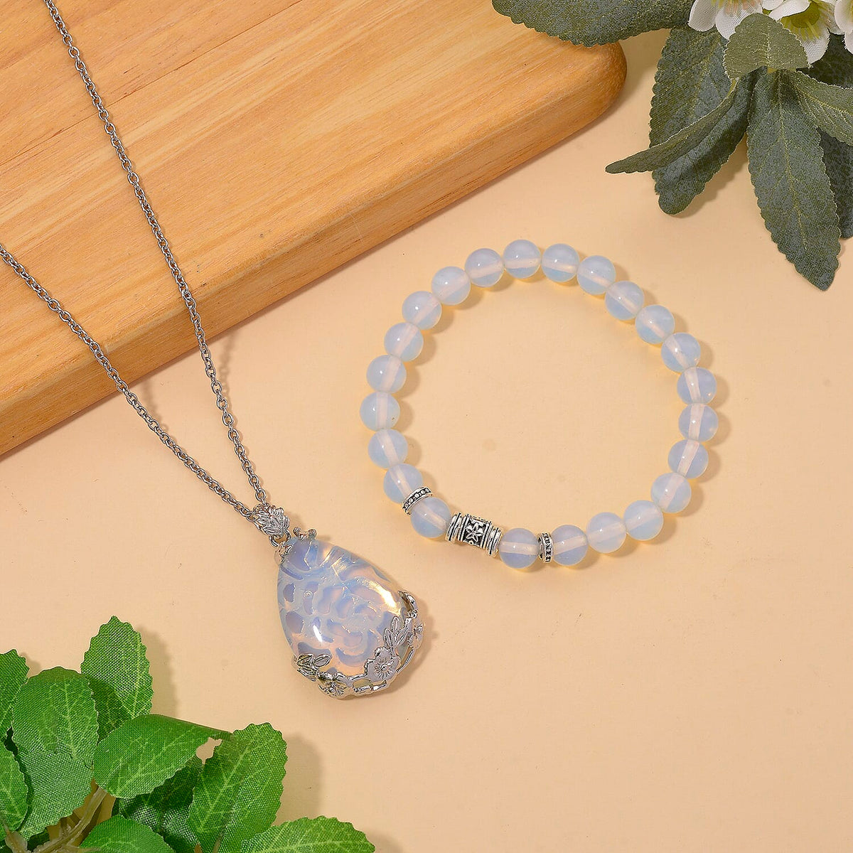 Opalite Schmuckset Legierung, Legierung Schwarz oxidiert  ca. 100.00 ct