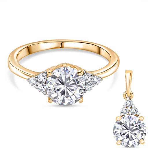 2er Set - D'Joy Moissanit Ring und Anhänger, 925 Silber 750 Gelb vergoldet (Größe 20.00), ca. 2.68 ct