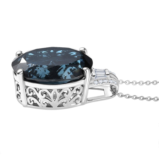 D'Joy London Blau Topas, Moissanit Anhänger mit Kette, ca. 50 cm 925 Silber rhodiniert ca. 15.95 ct