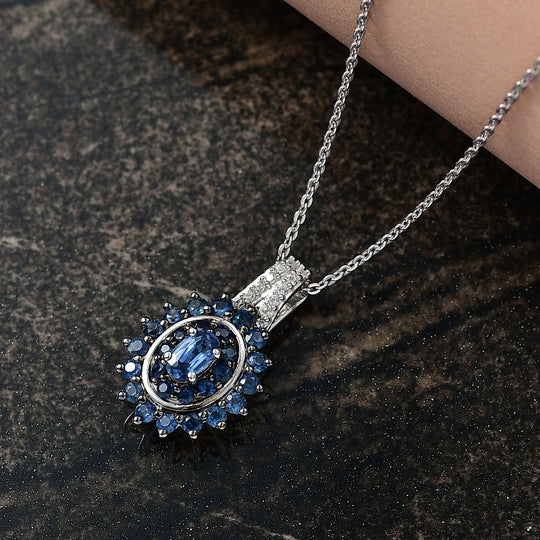 D'Joy AA Ceylon-Saphir Schmuckset ca. 50 cm 925 Silber rhodiniert ca. 1.13 ct