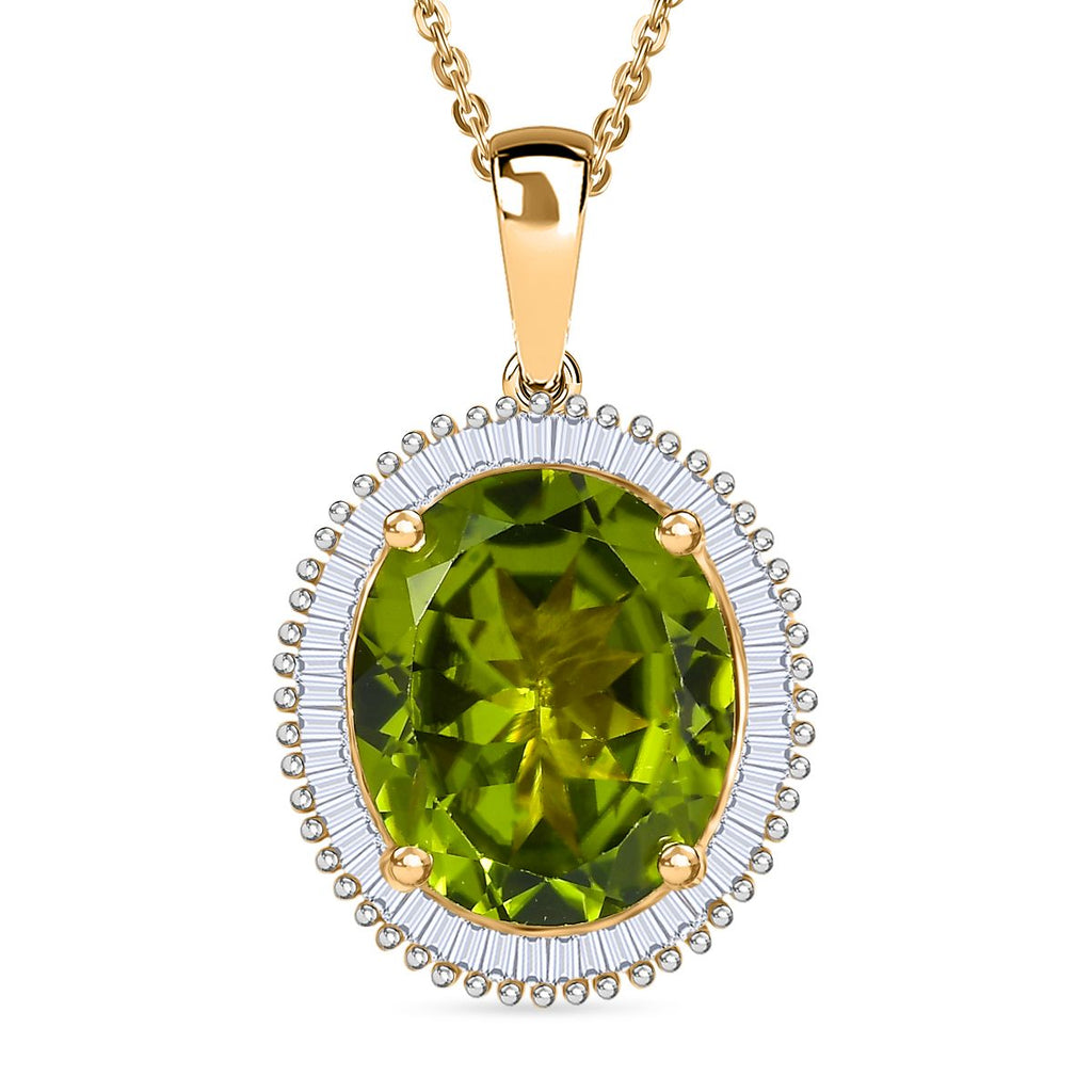 DAS GRößTE PERIDOT ANGEBOT DES JAHRES - D'Joy AAA Peridot, Weißer Diamant Schmuckset ca. 50 cm 925 Silber 750 Gelbgold Vermeil ca. 5.41 ct