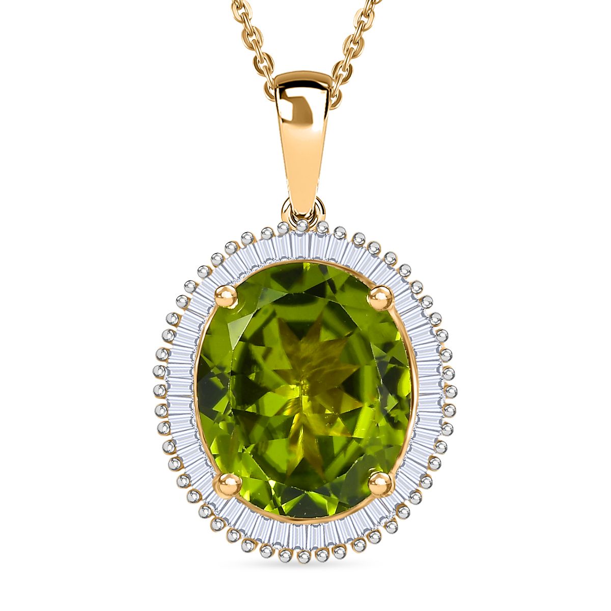 DAS GRößTE PERIDOT ANGEBOT DES JAHRES - D'Joy AAA Peridot, Weißer Diamant Schmuckset ca. 50 cm 925 Silber 750 Gelbgold Vermeil ca. 5.41 ct