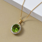 DAS GRößTE PERIDOT ANGEBOT DES JAHRES - D'Joy AAA Peridot, Weißer Diamant Schmuckset ca. 50 cm 925 Silber 750 Gelbgold Vermeil ca. 5.41 ct