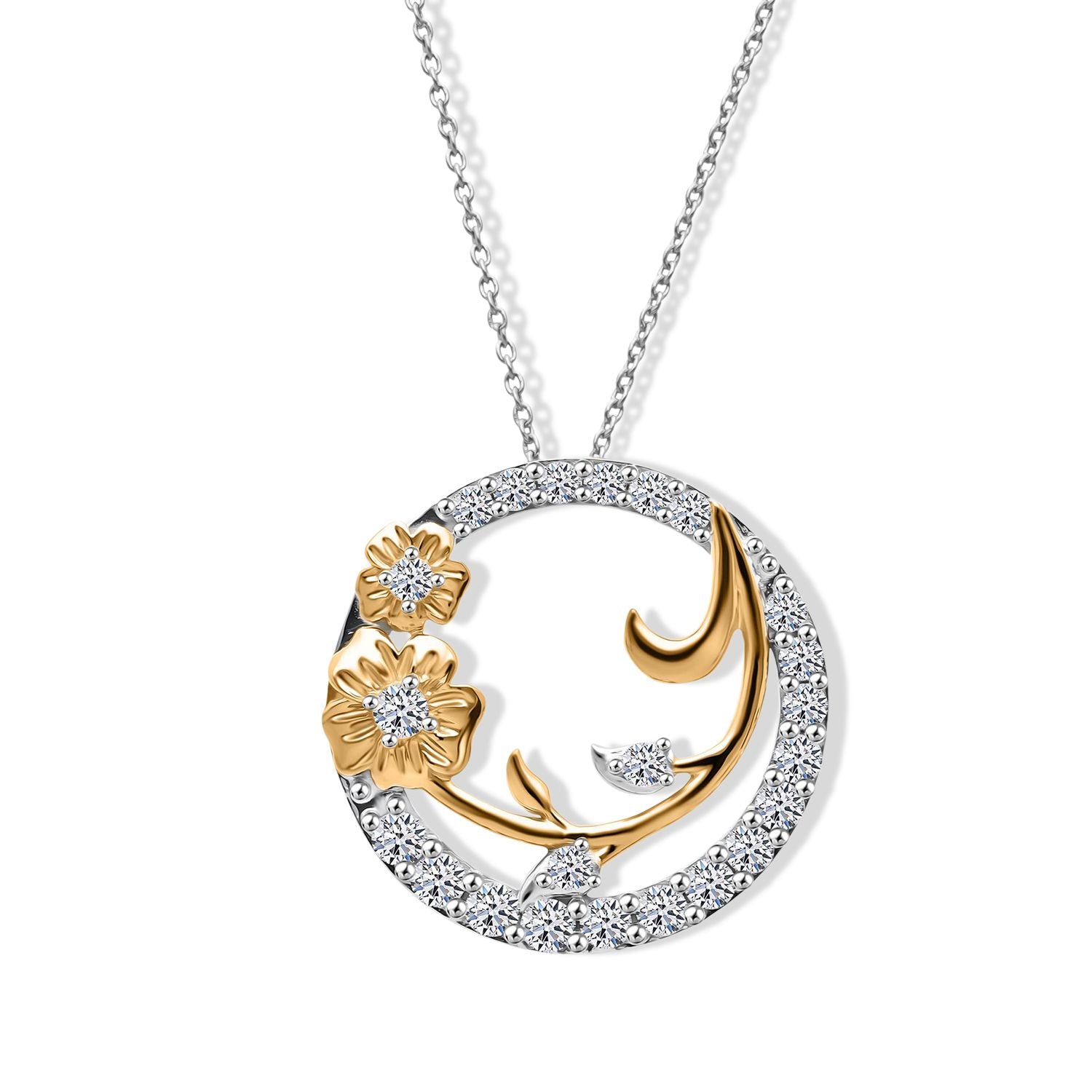 LUXURIANT DIAMOND - Lab Grown Diamant SI-GH SGL zertifiziert Anhänger mit Kette, ca. 50 cm 925 Silber Rhodiniert und 750 Gelbgold Vermeil ca. 1.00 ct