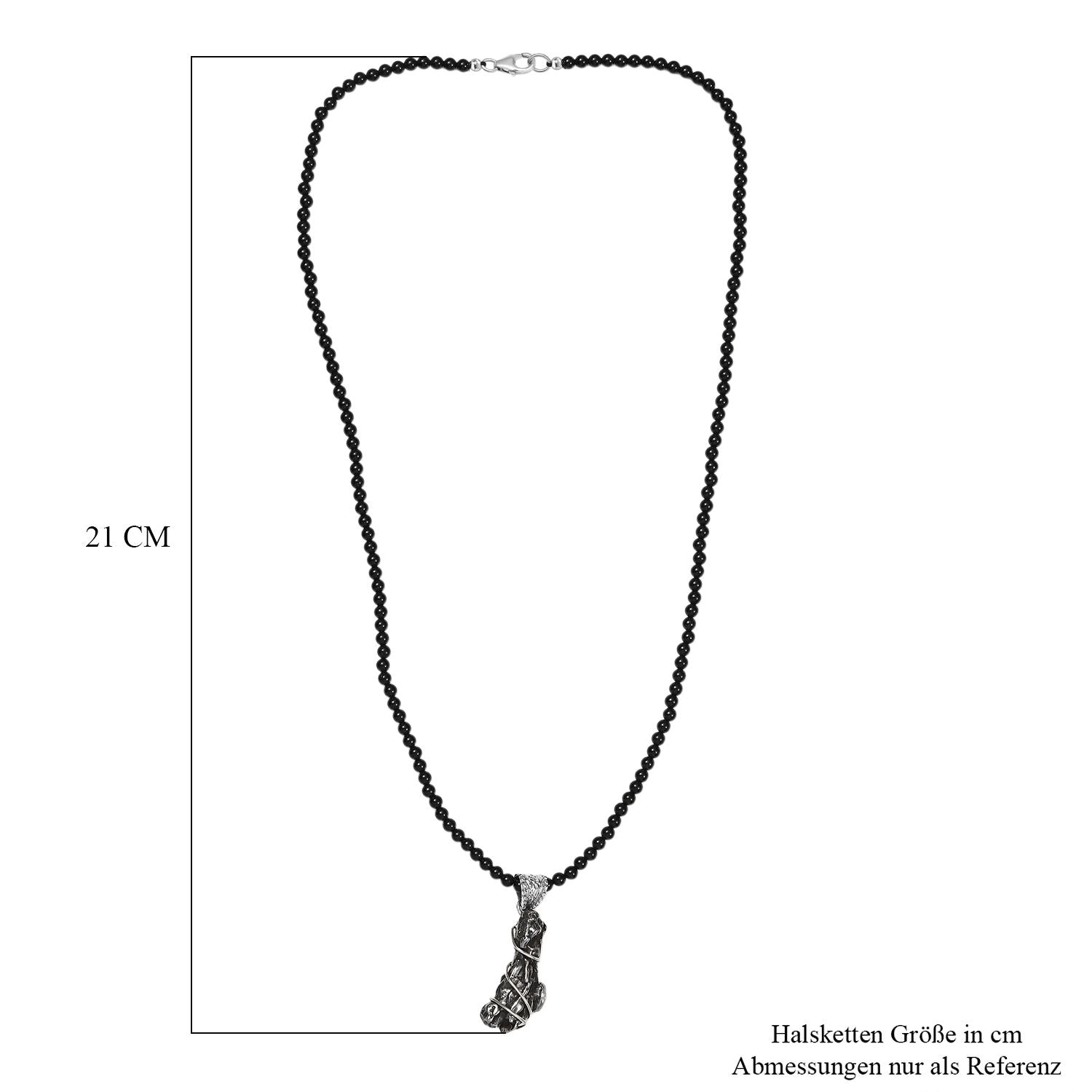 D'Joy Muonionalusta Meteorit, Schwarzer Spinell Anhänger mit Kette, ca. 45 cm 925 Silber rhodiniert ca. 68.26 ct