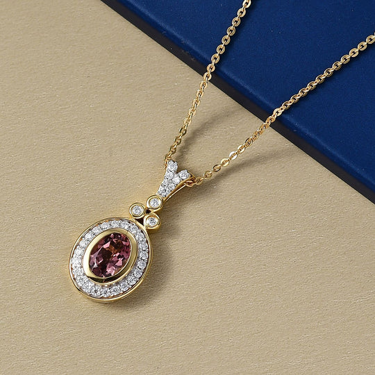 MÜNCHEN CLOSE OUT - D'Joy AA Cruzeiro Blush Turmalin, Moissanit Schmuckset ca. 50 cm 925 Silber 750 Gelbgold Vermeil ca. 0.94 ct