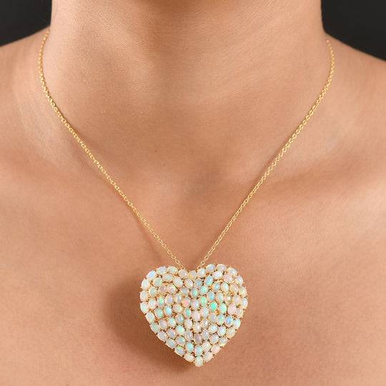 D'Joy AA Natürlicher, äthiopischer Welo Opal Anhänger mit Kette, ca. 45 cm 925 Silber 750 Gelbgold Vermeil ca. 9.34 ct