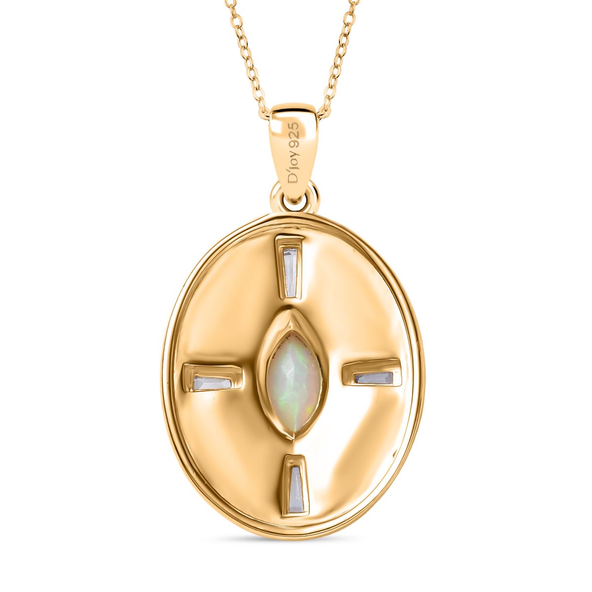 D'Joy AA Natürlicher, äthiopischer Welo Opal, Weißer Zirkon Schmuckset ca. 50 cm 925 Silber 750 Gelbgold Vermeil ca. 0.80 ct