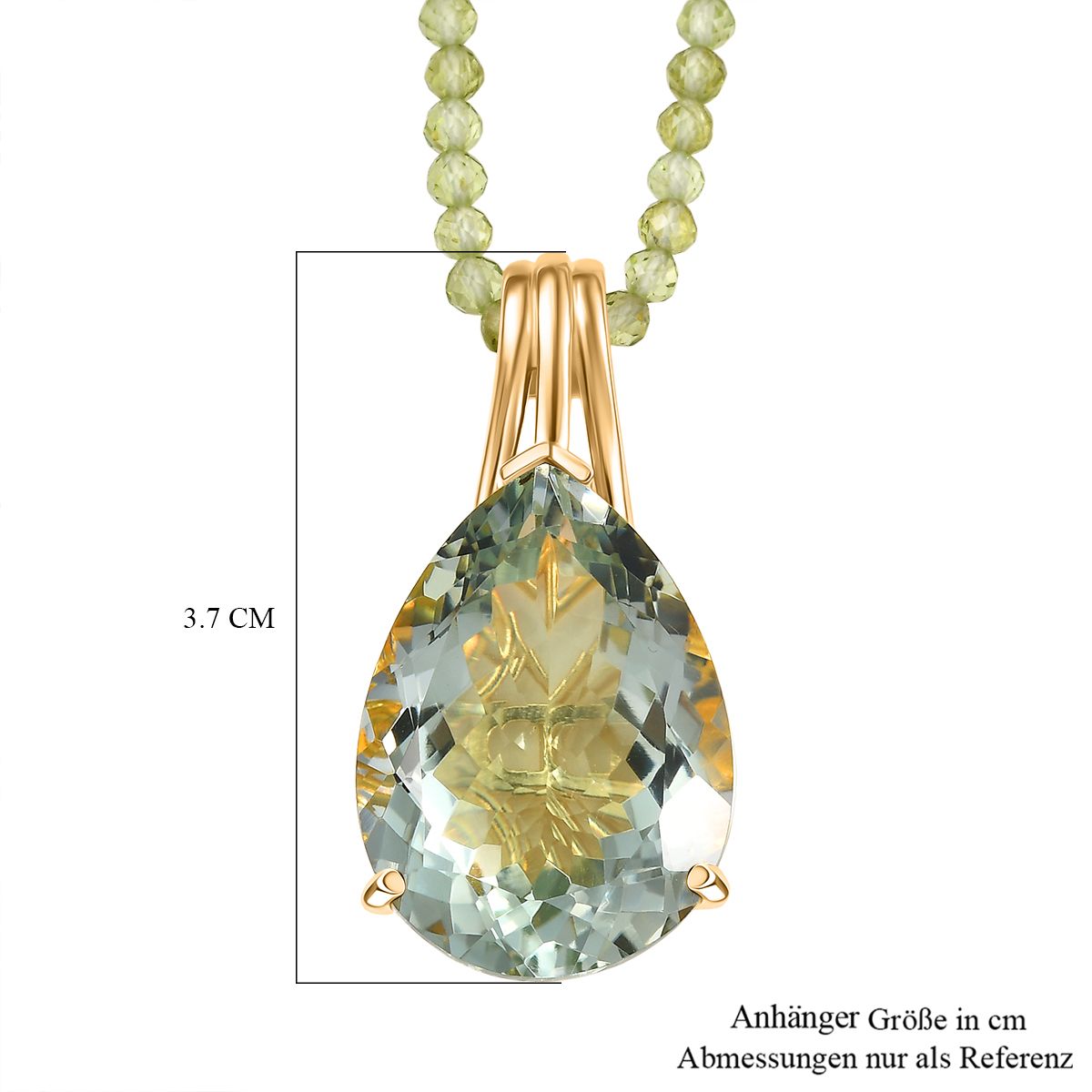 D'Joy AA Prasiolith, Peridot Schmuckset ca. 50 cm 925 Silber 750 Gelbgold Vermeil ca. 63.97 ct