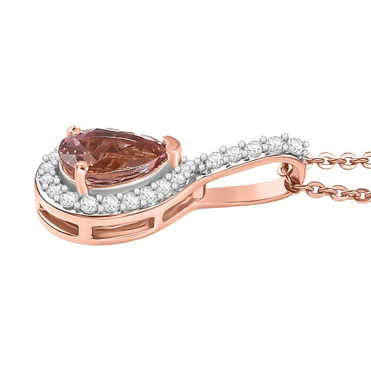 D'Joy AA Blush Turmalin, Weißer Zirkon Schmuckset ca. 50 cm 925 Silber 750 Roségold Vermeil ca. 1.01 ct