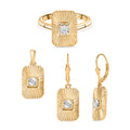 3er Set - D'Joy Weißer Diamant Ohrringe, Ring und Anhänger 925 Silber Gelbes Gold (Größe 16)