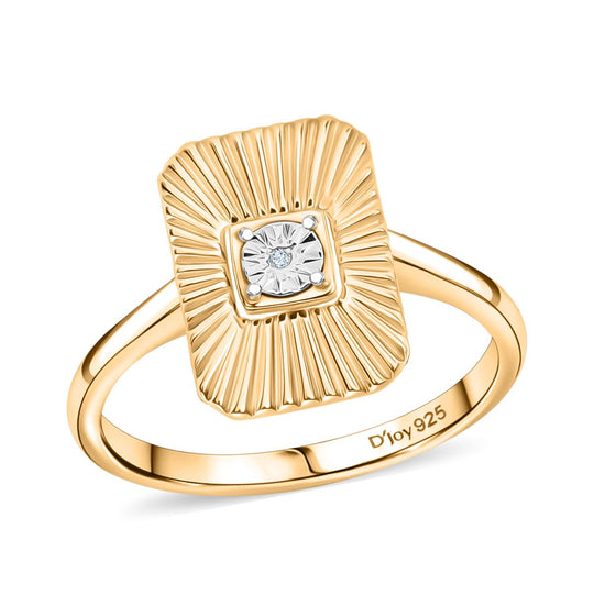 3er Set - D'Joy Weißer Diamant Ohrringe, Ring und Anhänger 925 Silber Gelbes Gold