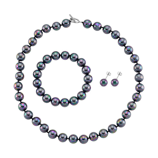 Pfaufarbene Muschelperle Schmuckset