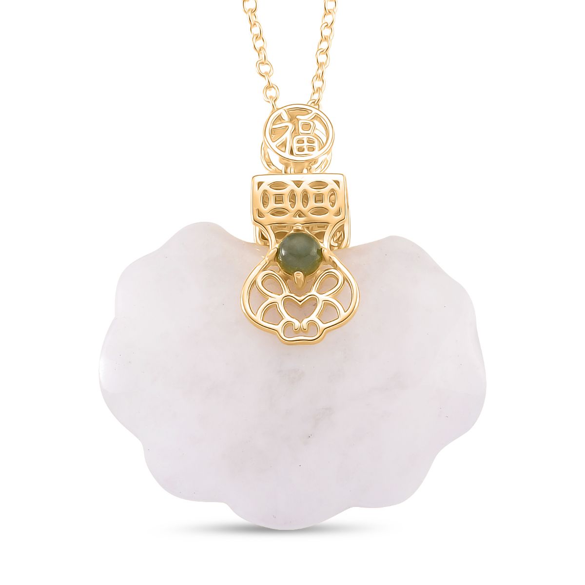 D'Joy Natürliche Weiße Jade Anhänger mit Kette ca. 50 cm, 925 Silber vergoldet ca. 50,00 ct.