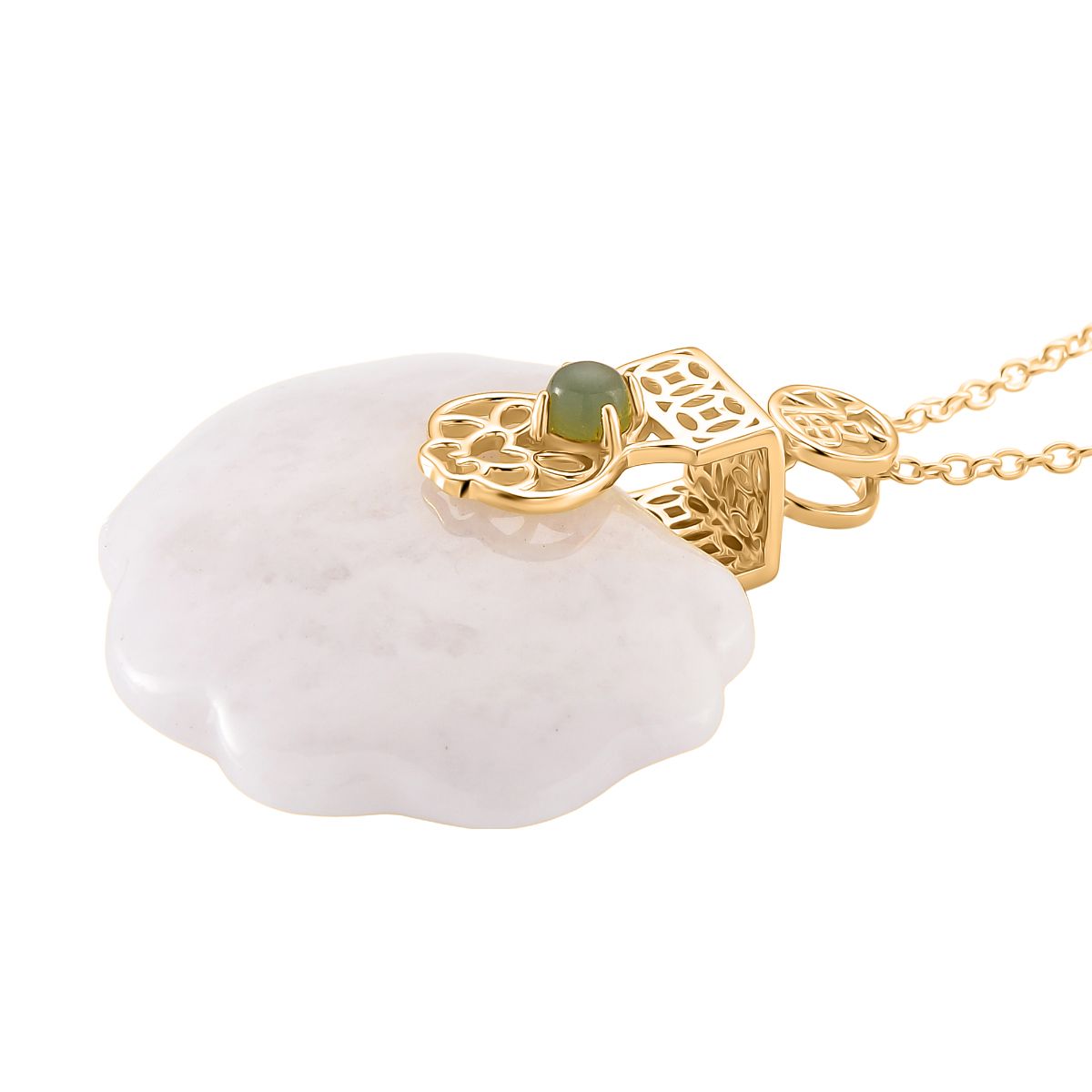 D'Joy Natürliche Weiße Jade Anhänger mit Kette ca. 50 cm, 925 Silber vergoldet ca. 50,00 ct.