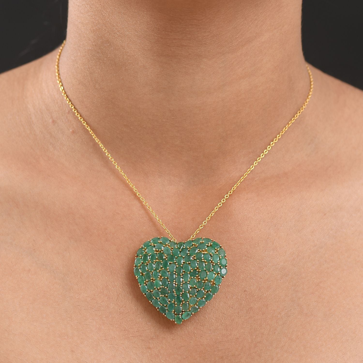 D'Joy Socoto Smaragd Anhänger mit Kette, ca. 45 cm 925 Silber 750 Gelbgold Vermeil ca. 14.00 ct
