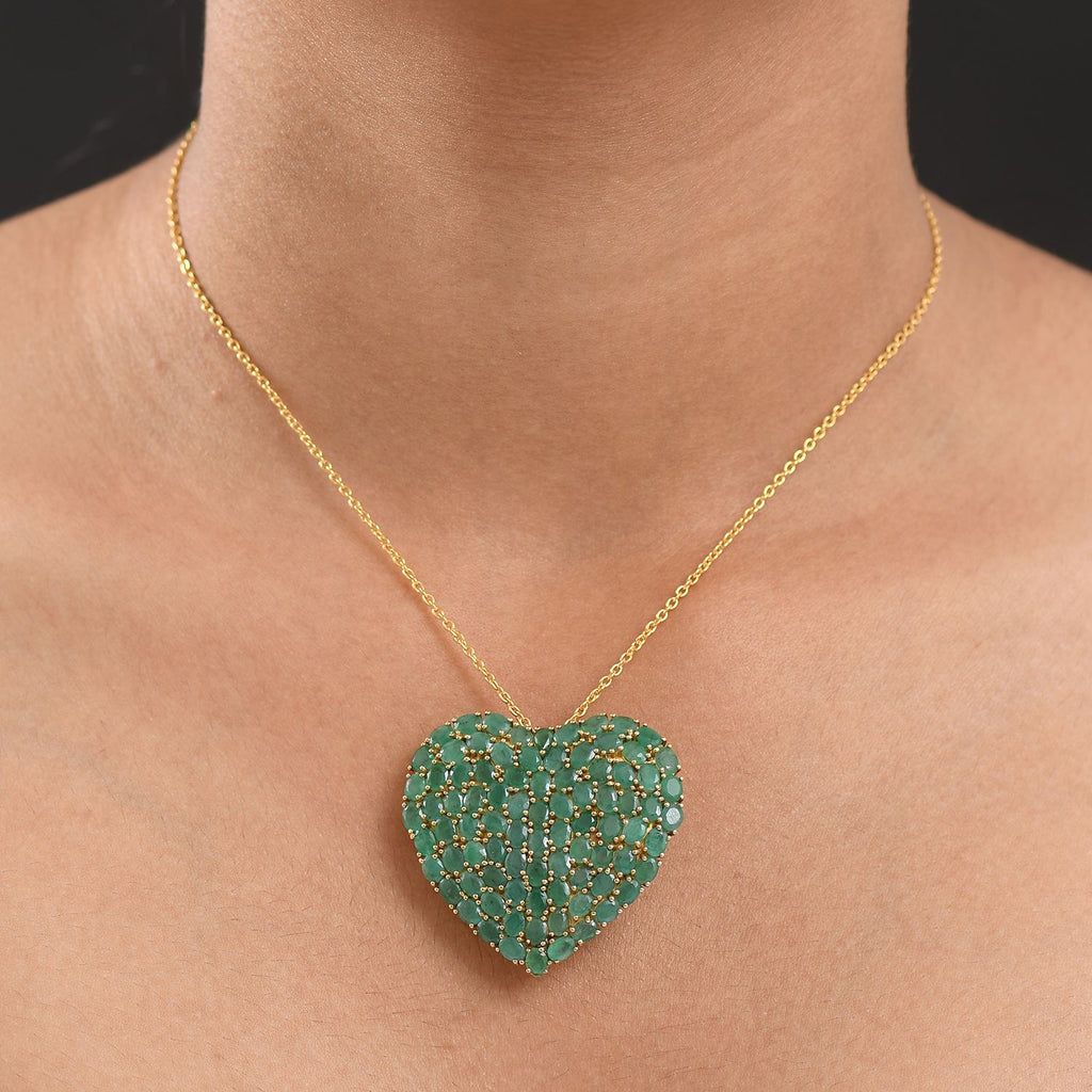 D'Joy Socoto Smaragd Anhänger mit Kette, ca. 45 cm 925 Silber 750 Gelbgold Vermeil ca. 14.00 ct