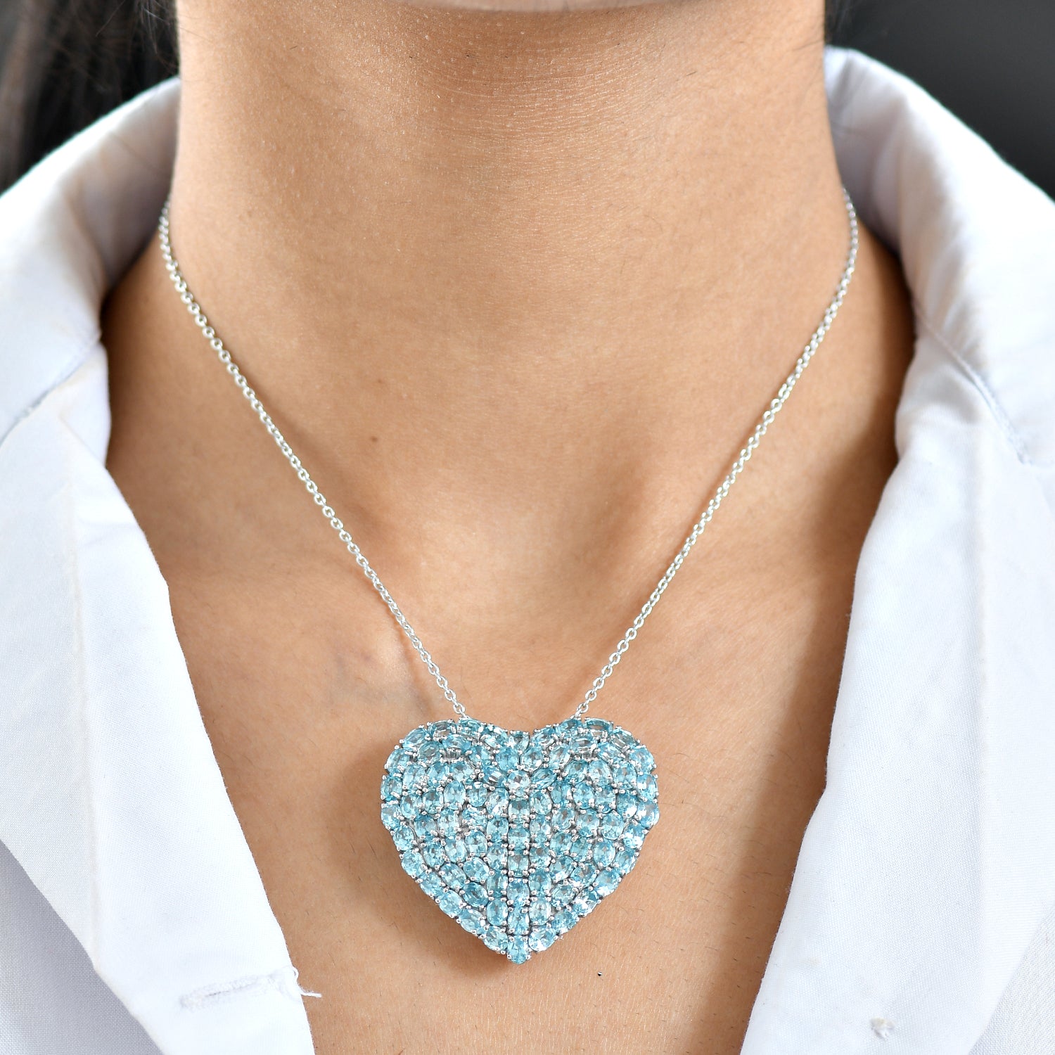 D'Joy Blauer Zirkon Anhänger mit Kette, ca. 45 cm + 5 cm Extender, 925 Silber rhodiniert ca. 21.37 ct