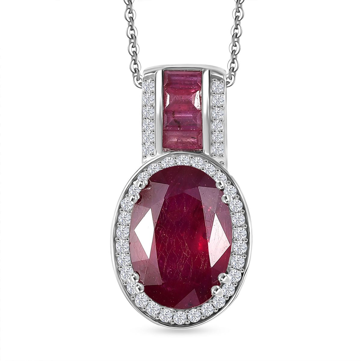 D'Joy AA Afrikanischer Rubin (Fissure gefüllt) Anhänger mit Kette, ca. 50 cm 925 Silber rhodiniert ca. 10.53 ct
