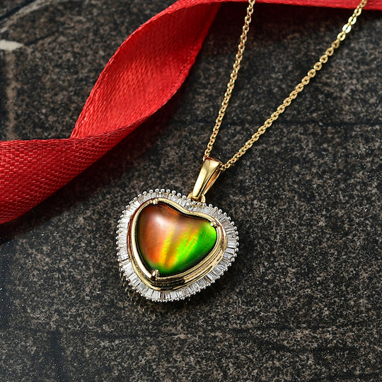 D'Joy Ammolit, Weißer Diamant Schmuckset ca. 50 cm 925 Silber 750 Gelbgold Vermeil ca. 3.77 ct