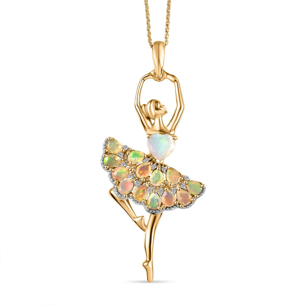 D'Joy AA Natürlicher, äthiopischer Welo Opal Schmuckset ca. 50 cm 925 Silber 750 Gelbgold Vermeil ca. 4.28 ct