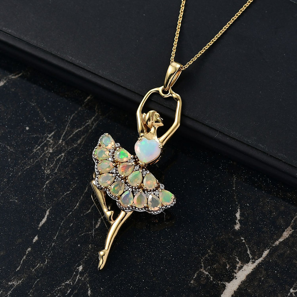D'Joy AA Natürlicher, äthiopischer Welo Opal Schmuckset ca. 50 cm 925 Silber 750 Gelbgold Vermeil ca. 4.28 ct
