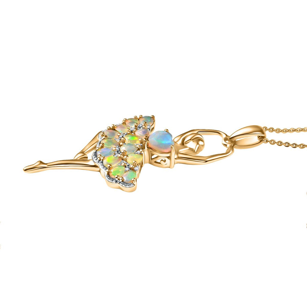 D'Joy AA Natürlicher, äthiopischer Welo Opal Schmuckset ca. 50 cm 925 Silber 750 Gelbgold Vermeil ca. 4.28 ct
