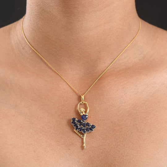D'Joy Masoala Saphir (Fissure gefüllt) Schmuckset ca. 50 cm 925 Silber 750 Gelbgold Vermeil ca. 4.28 ct