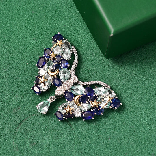 GP Trionfo Kollektion Himmelblauer Topas, Masoala Saphir (Fissure gefüllt) Anhänger mit kette ca. 50 cm, 925 Silber Rhodiniert und 750 Gelbgold Vermeil ca. 19.30 ct