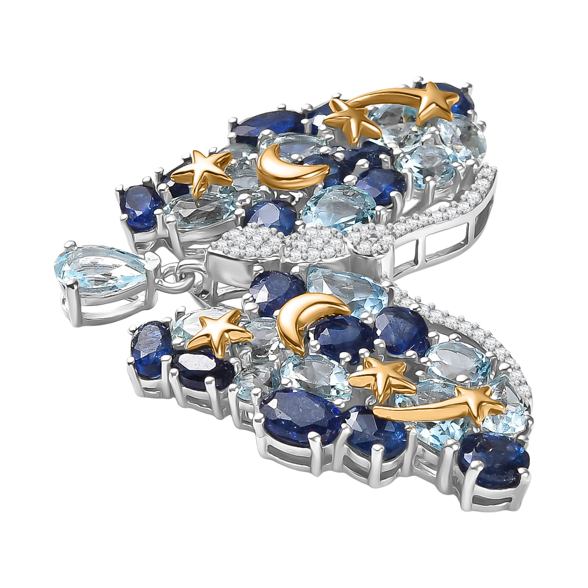 GP Trionfo Kollektion Himmelblauer Topas, Masoala Saphir (Fissure gefüllt) Anhänger mit kette ca. 50 cm, 925 Silber Rhodiniert und 750 Gelbgold Vermeil ca. 19.30 ct